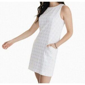 Southern Tide White Diamond Jacquard Pocket Bridal Sleeveless Shift Dress Size 0